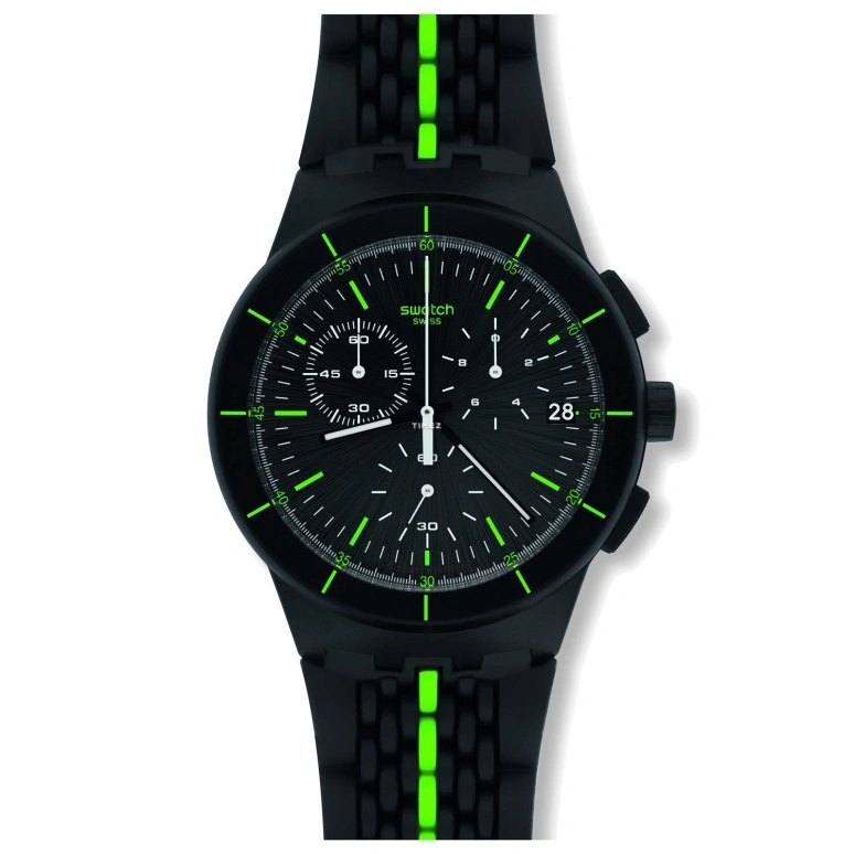 Swatch,Originals 42mm,42mm,Plastic,Black,Quartz,Chronograph,Day,SUSB409