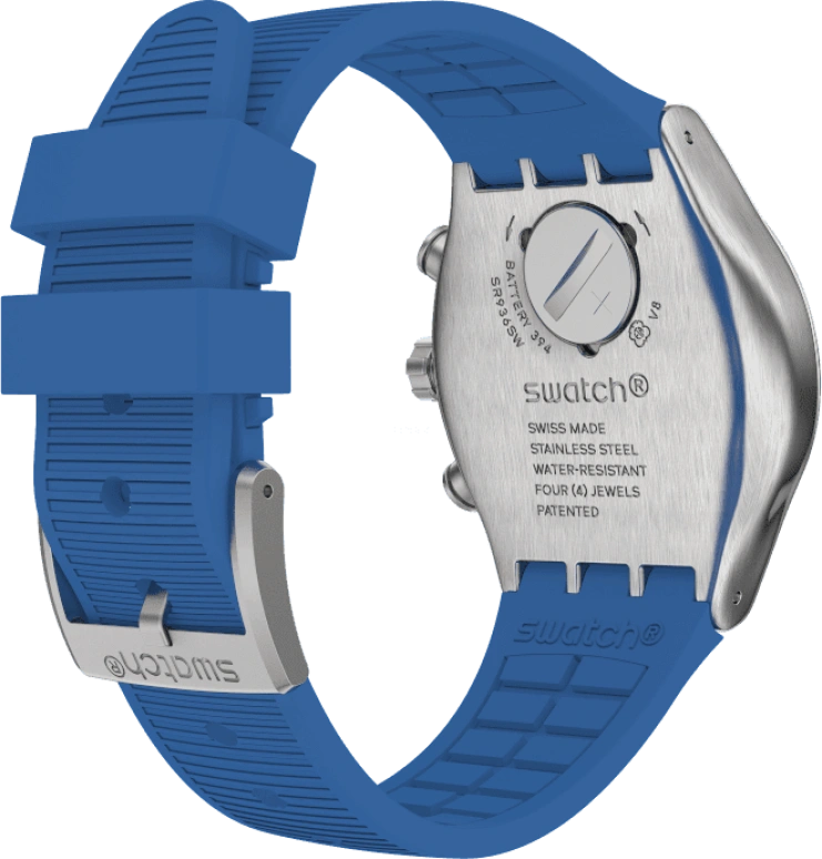 Swatch,IRONY 43mm,43mm,Stainless Steel,Black,Silver,Blue,Minutes,YVS485