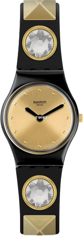 Swatch,Originals 25mm,25mm,Plastic,Gold,Quartz,Tonneau,Black,LB186