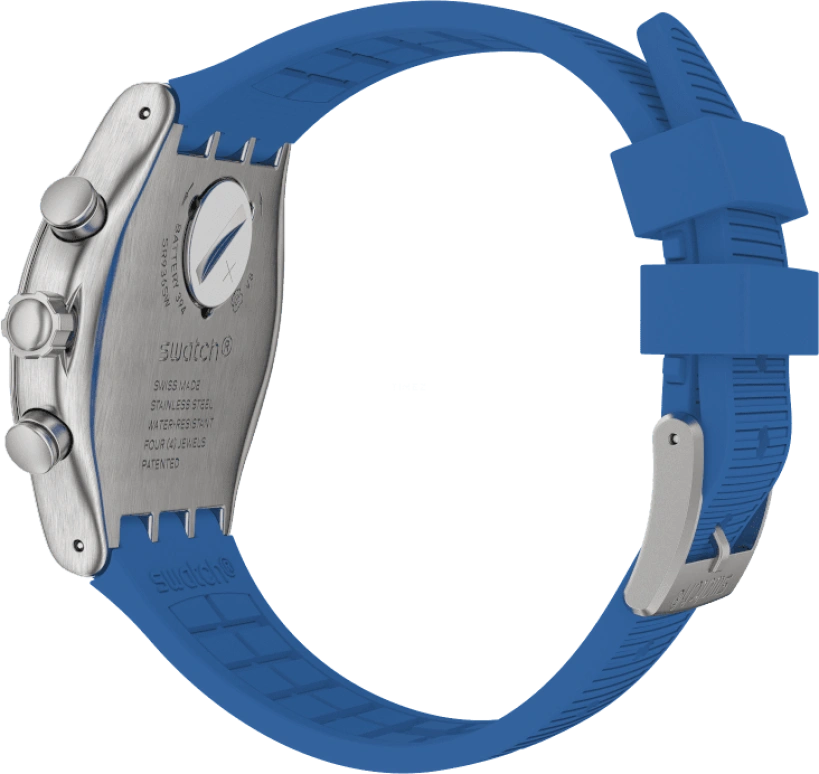 Swatch,IRONY 43mm,43mm,Stainless Steel,Black,Silver,Blue,Minutes,YVS485