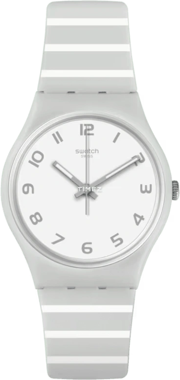 Swatch,Originals 34mm,34mm,Plastic,White,Quartz,Tonneau,Gray,GM190