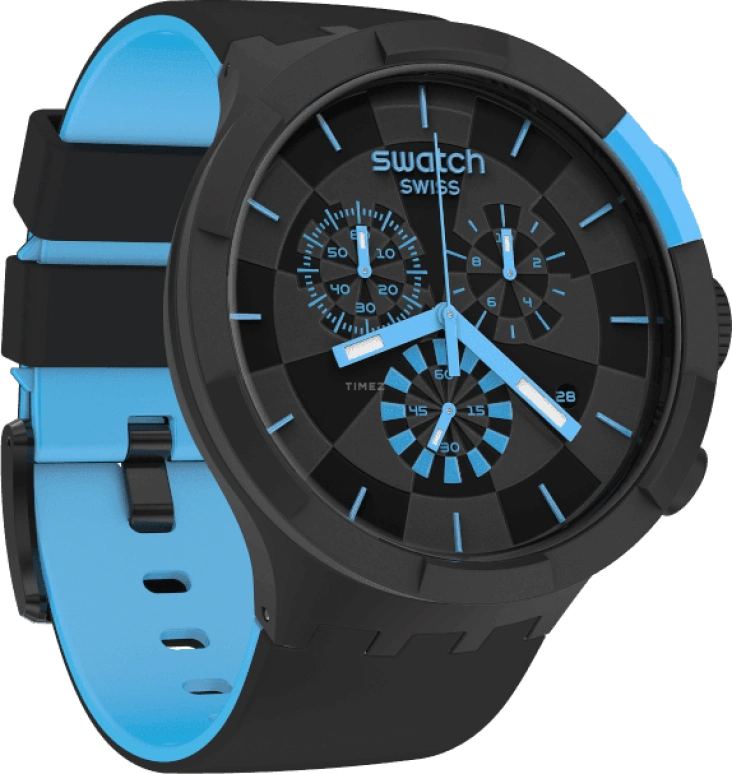 Swatch,THE BOLD 47mm,47mm,Plastic,Black,Sapphire,Crystal Glass,Closed,SB02B401