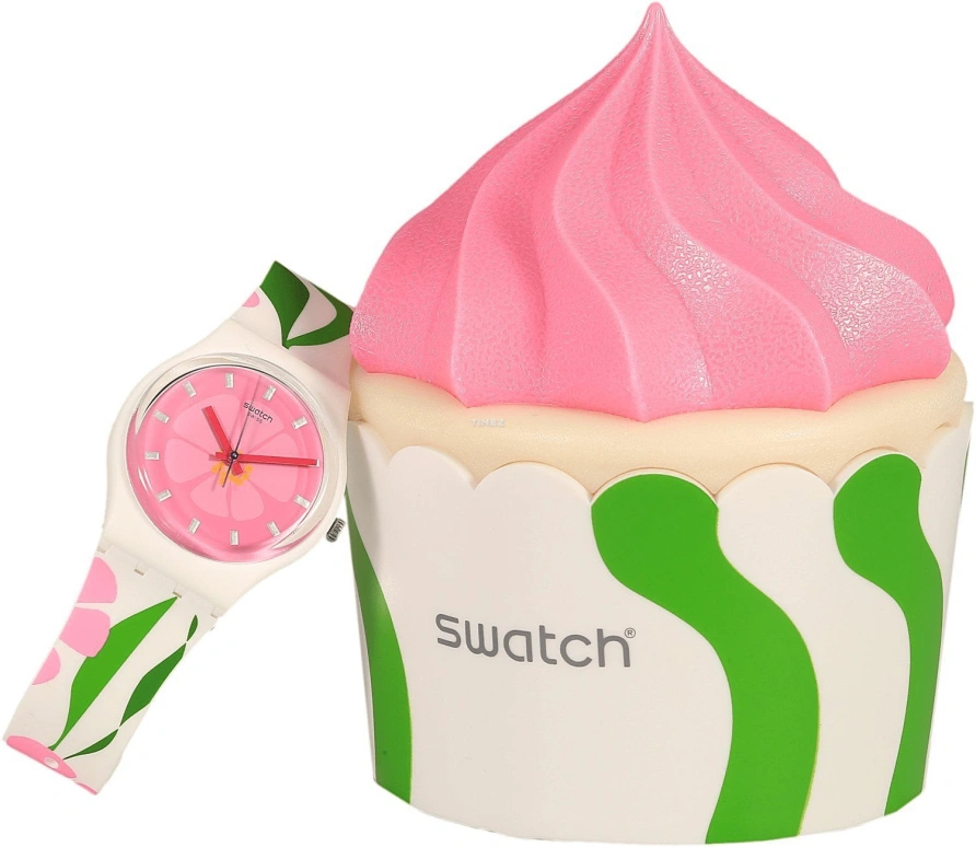 Swatch,Originals 34mm,34mm,Plastic,Pink Red,Quartz,Tonneau,White,GZ304