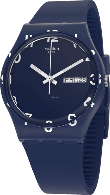 Swatch,Originals 39.20mm,39.20mm,Plastic,Blue,Sapphire,Crystal Glass,Closed,GN726