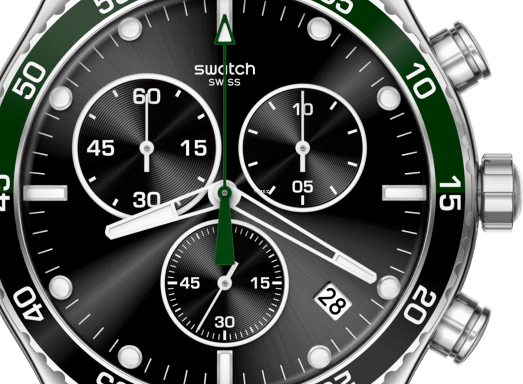 Swatch,Other 43mm,43mm,Stainless Steel,Black,Quartz,Chronograph,Day,YVS506G