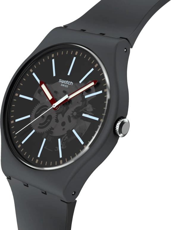 Swatch,Originals 41mm,41mm,Bio-sourced,Black,Quartz,Sapphire,Tonneau,SO29A101