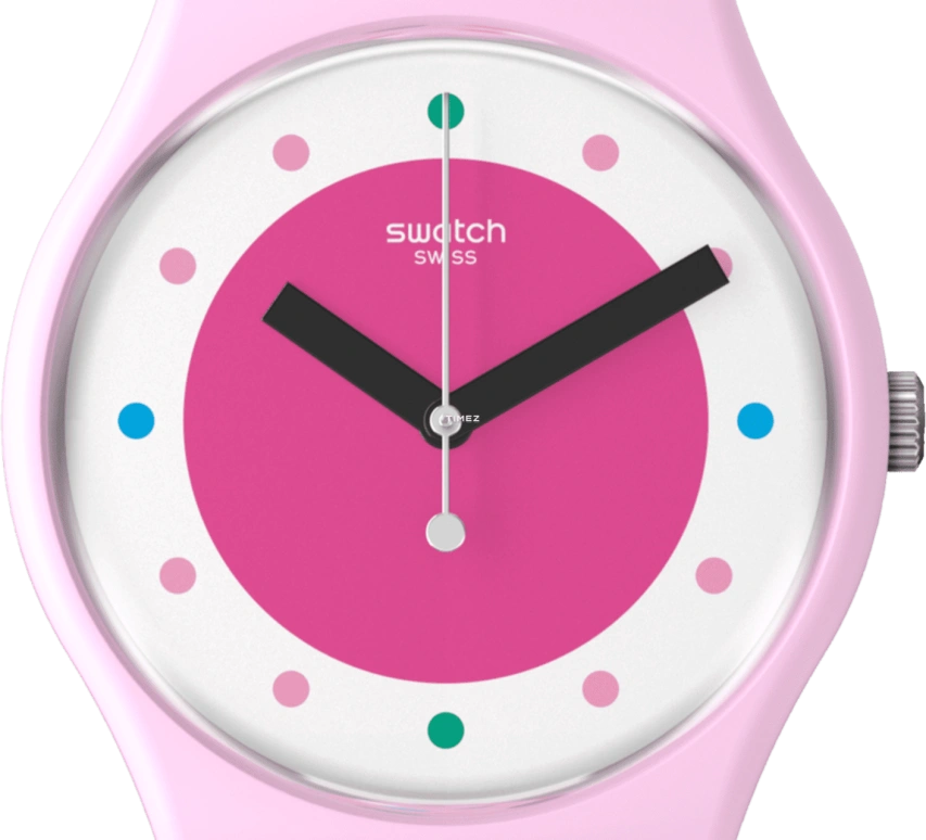 Swatch,Other 34mm,34mm,Bio-sourced,Pink,White,Quartz,Sapphire,Crystal Glass,Round,SO28P109