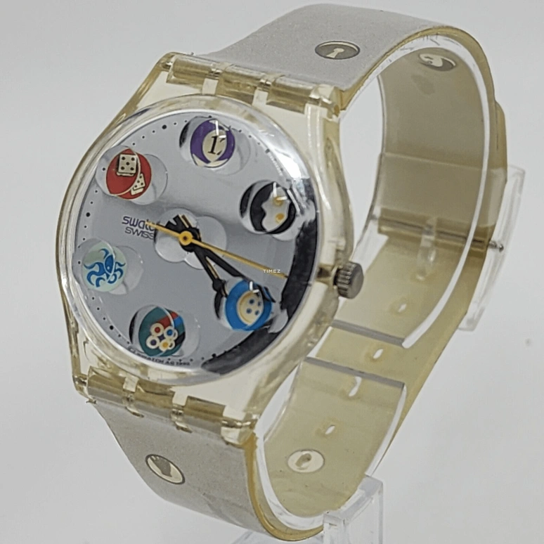 Swatch,Other 34mm,34mm,Plastic,Grey,Quartz,Sapphire,Crystal Glass,Tonneau,GK214