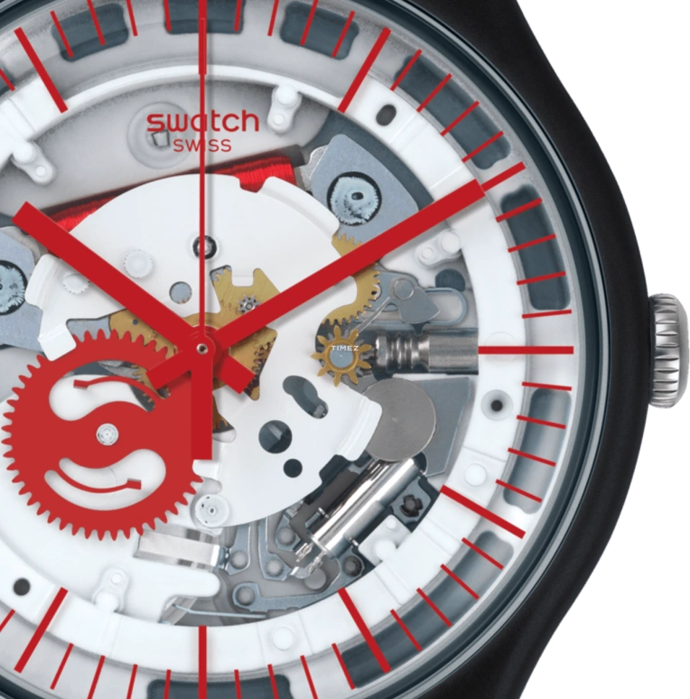 Swatch,Originals 41x47.40mm,41x47.40mm,Plastic,Transparent,Red,Quartz,Sapphire,Crystal Glass,Round,SUOB153