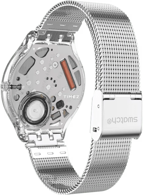 Swatch,SKIN 36.80mm,36.80mm,Plastic,Grey,Quartz,Tonneau,Transparent,SVOK105M
