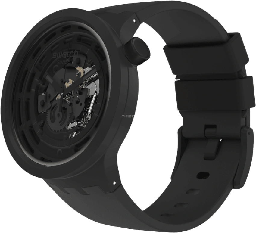 Swatch,Other 47mm,47mm,Bioceramic,Black,Skeleton,Quartz,Sapphire,Crystal Glass,Round,SB03B100