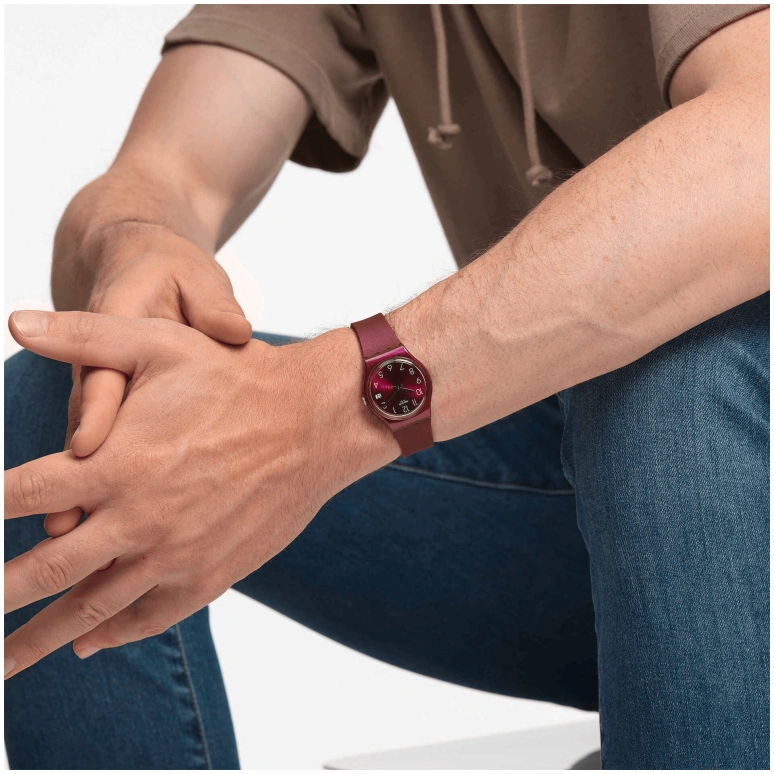 Swatch,Originals 34mm,34mm,Plastic,Purple Red,Closed,GR405