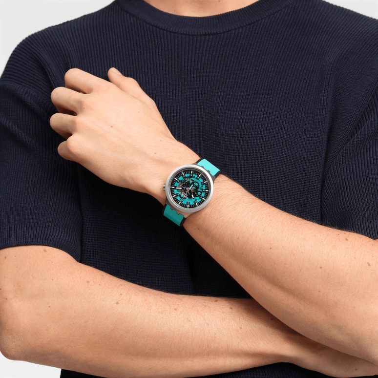 Swatch,IRONY 47mm,47mm,Stainless Steel,Blue,Skeleton,Quartz,Sapphire,Crystal Glass,Round,SB07S111