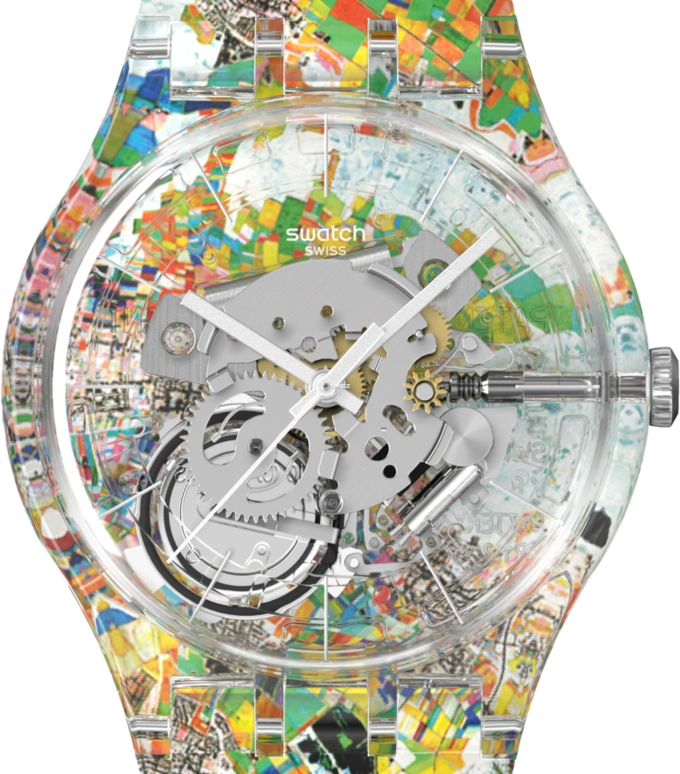 Swatch,Originals 41mm,41mm,Plastic,Multi-Color,Quartz,Round,Transparent,SUOK145,SUOK145-066
