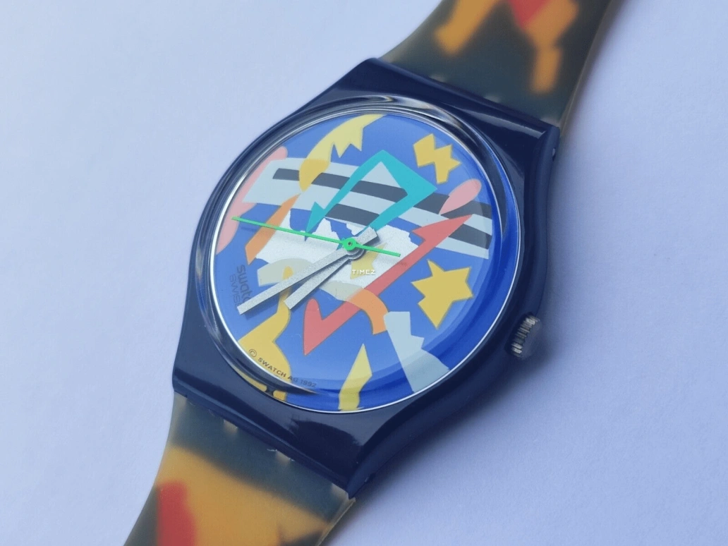 Swatch,Other 34mm,34mm,Plastic,Multi-Color,Quartz,Crystal Glass,Tonneau,GN132