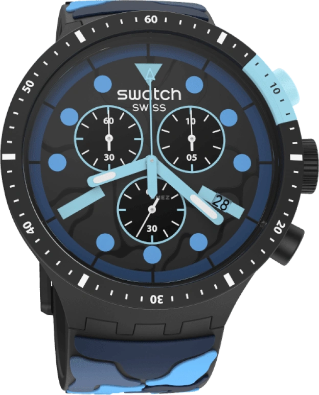 Swatch,THE BOLD 47mm,47mm,Plastic,Black,Sapphire,Crystal Glass,Closed,SB02B408