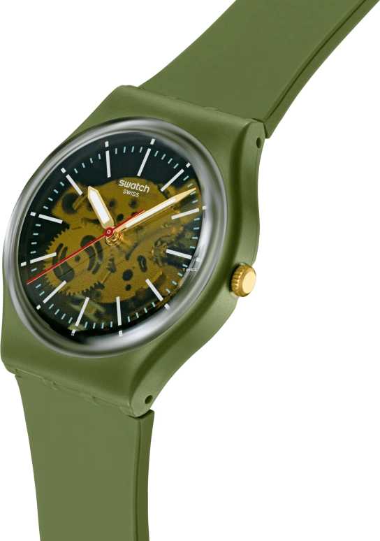 Swatch,Originals 34mm,34mm,Bio-sourced,Dark Green,Quartz,Sapphire,Crystal Glass,Tonneau,SO28G110
