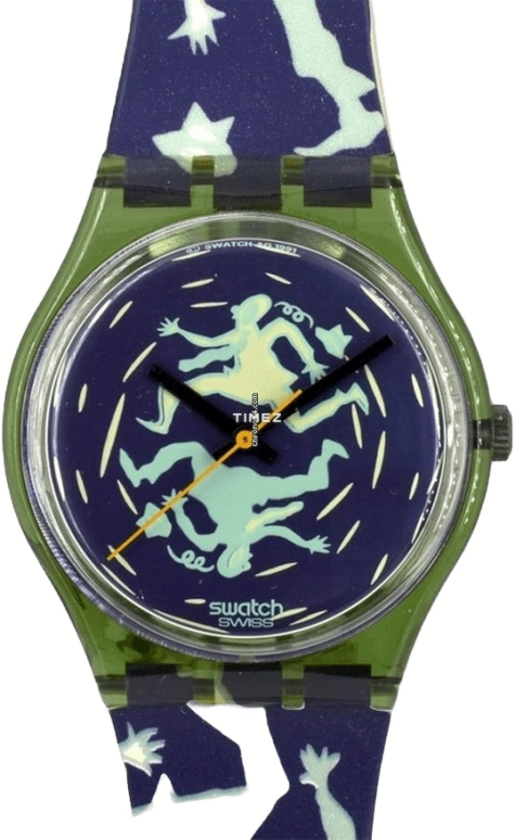 Swatch,Other 34mm,34mm,Plastic,Blue,Cream,Quartz,Crystal Glass,Tonneau,GG111