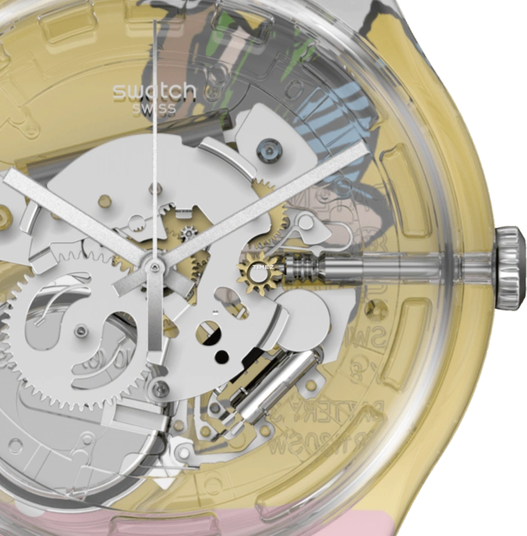 Swatch,Originals 41mm,41mm,Plastic,Transparent,Yellow,Quartz,Tonneau,Transparent,SUOK137,SUOK137-013