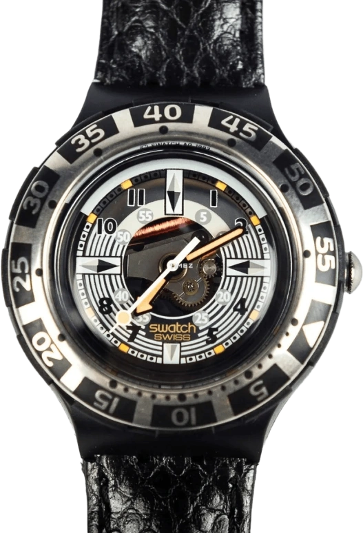 Swatch,Other 38mm,38mm,Plastic,Skeleton,Silver,Quartz,Sapphire,Round,SDB104