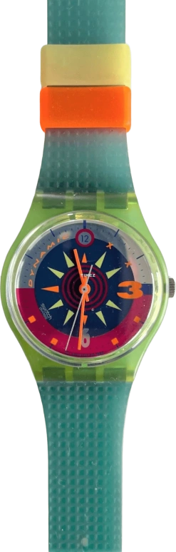 Swatch,Other 34mm,34mm,Plastic,Multi-Color,Quartz,Crystal Glass,Tonneau,GL105