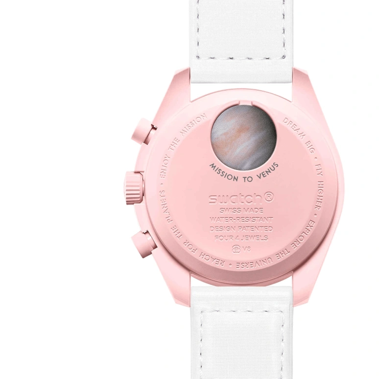 Swatch,MoonSwatch 42mm,42mm,Bioceramic,Pink,Quartz,Chronograph,Rattrapante,SO33P100