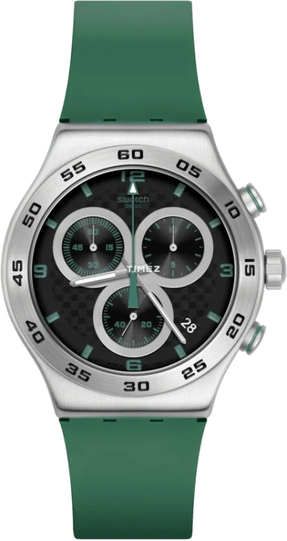 Swatch,Other 43mm,43mm,Stainless Steel,Black,Quartz,Chronograph,Day,YVS525