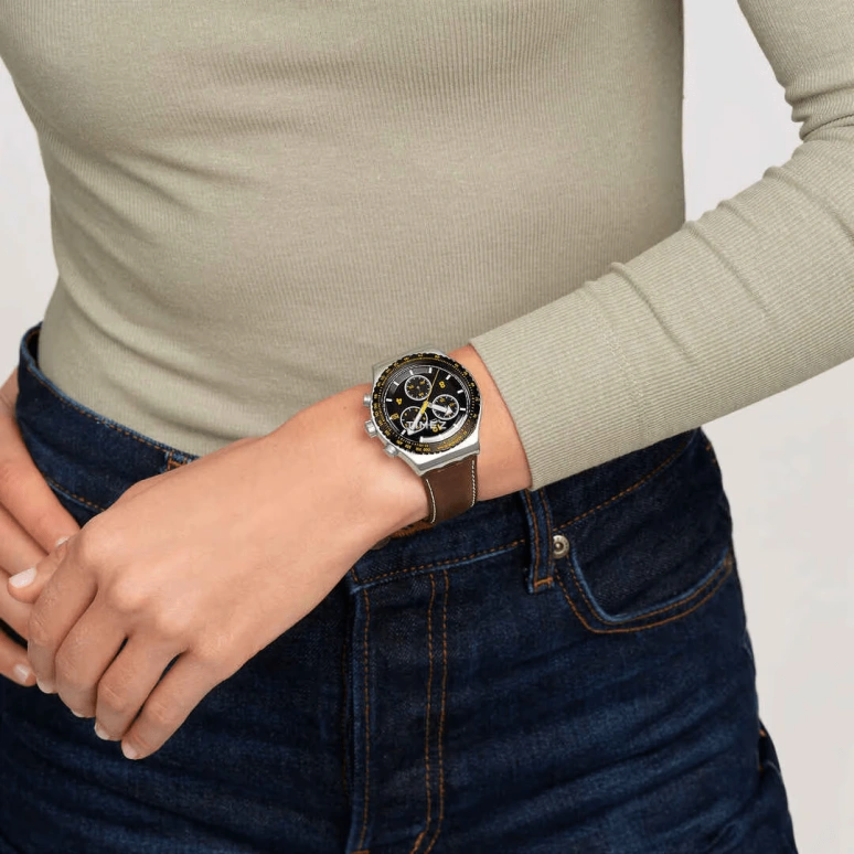Swatch,IRONY 43mm,43mm,Stainless Steel,Black,Quartz,Chronograph,Day,YVS530
