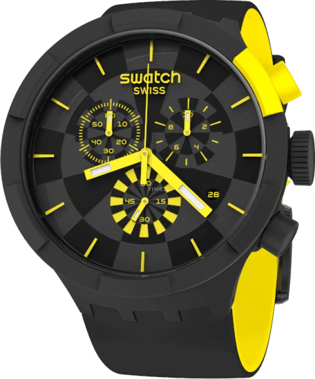 Swatch,THE BOLD 47mm,47mm,Plastic,Black,Sapphire,Crystal Glass,Closed,SB02B403