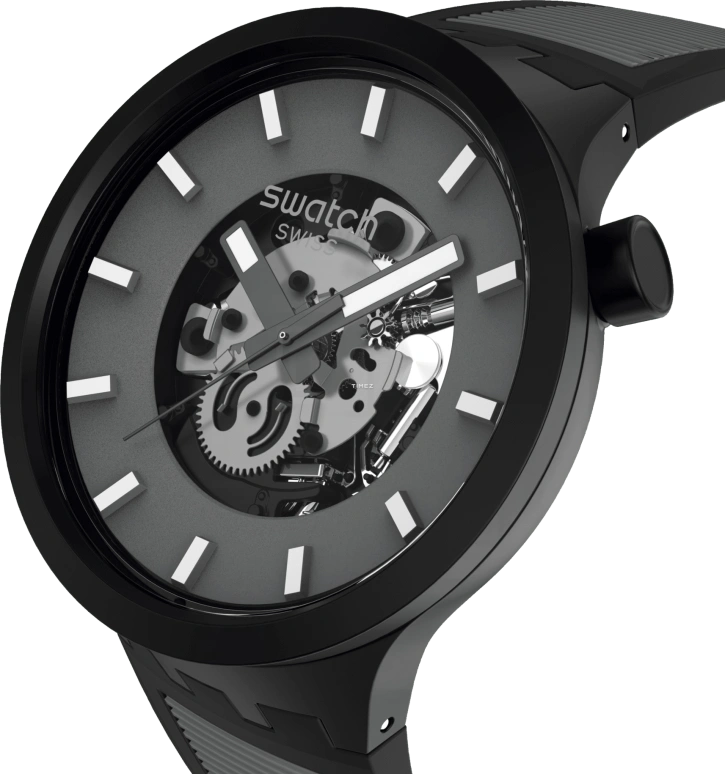 Swatch,THE BOLD 47mm,47mm,Bio-sourced,Grey,Skeleton,Quartz,Sapphire,Round,SB05B113