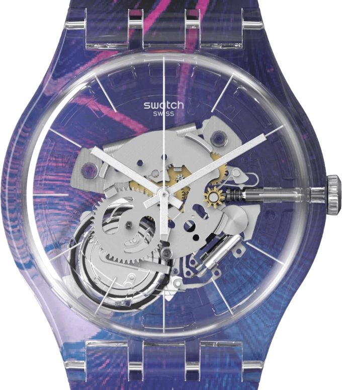 Swatch,Originals 41mm,41mm,Plastic,Transparent,Quartz,Sapphire,Crystal Glass,Round,SUOK145,SUOK145-057