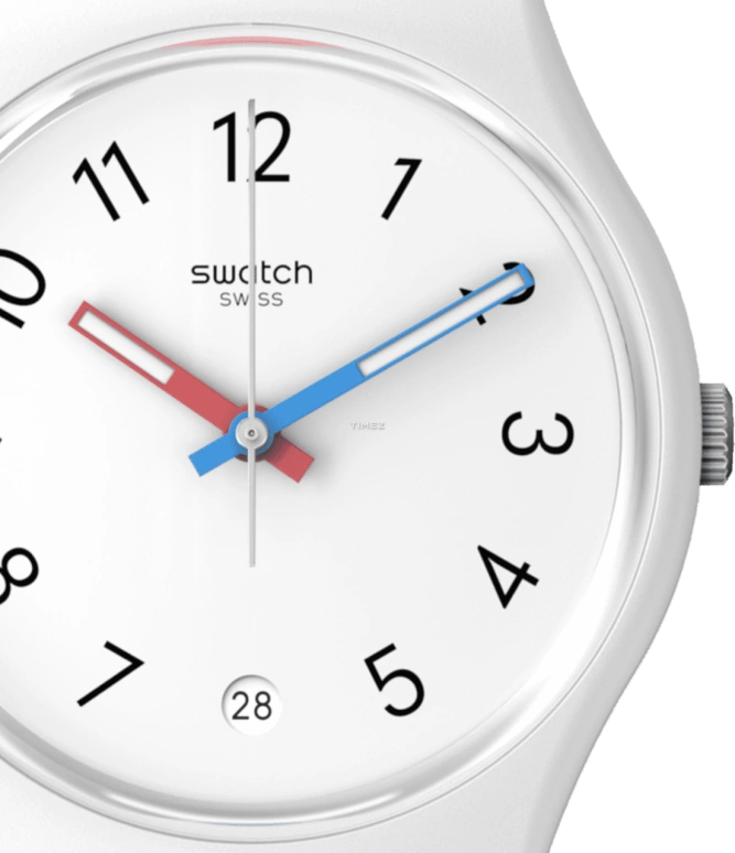 Swatch,Other 34mm,34mm,Bio-sourced,White,Quartz,Day,Sapphire,Crystal Glass,SO28W400