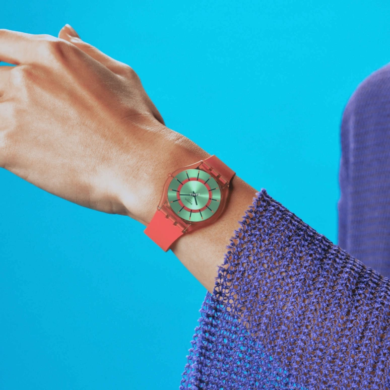 Swatch,SKIN 34mm,34mm,Bio-sourced,Green,Quartz,Round,Pink,SS08P111