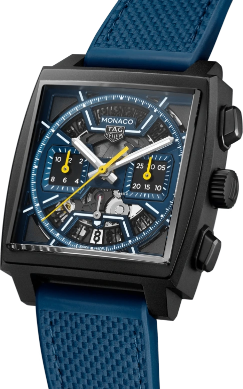 TAG Heuer,Monaco 39mm,39mm,Diamond-Like Carbon,Titanium,Black,Blue,Automatic,Chronograph,Day,Haoran Liu,turbo,CBL2188,CBL2188.FT6261