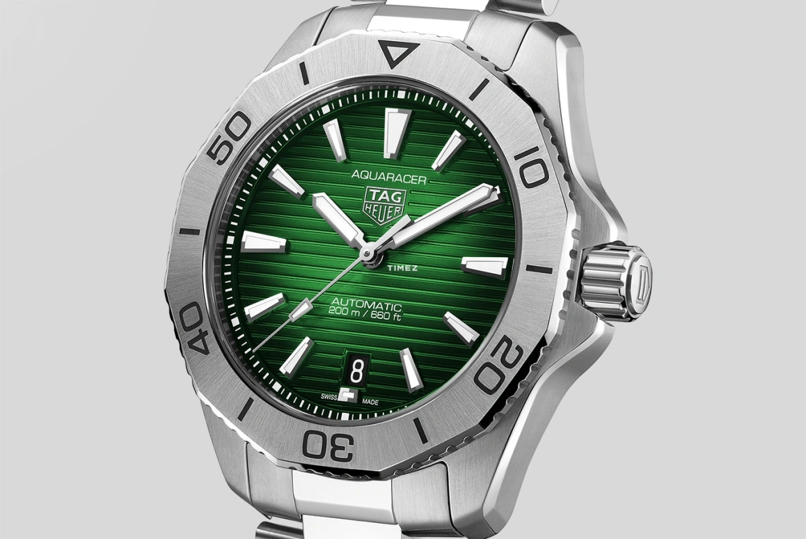 TAG Heuer,Aquaracer 40mm,40mm,Stainless Steel,Green,Automatic,Day,Round,WBP2115,WBP2115.BA0627