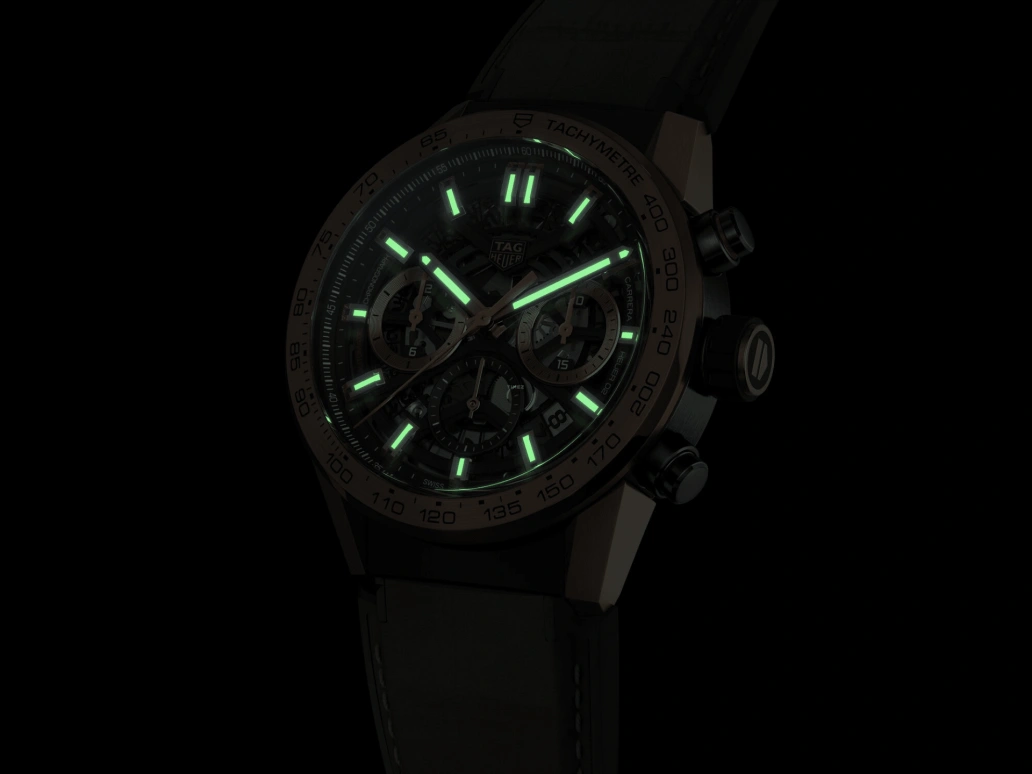 TAG Heuer,Carrera 43mm,43mm,Rose Gold,Stainless Steel,Skeleton,Automatic,Chronograph,Date,Column Wheel,CBG2051,CBG2051.FC6426