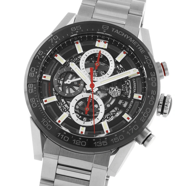 TAG Heuer,Carrera 43mm,43mm,Stainless Steel,Black,Automatic,Chronograph,Day,CAR201V,CAR201V.BA0714