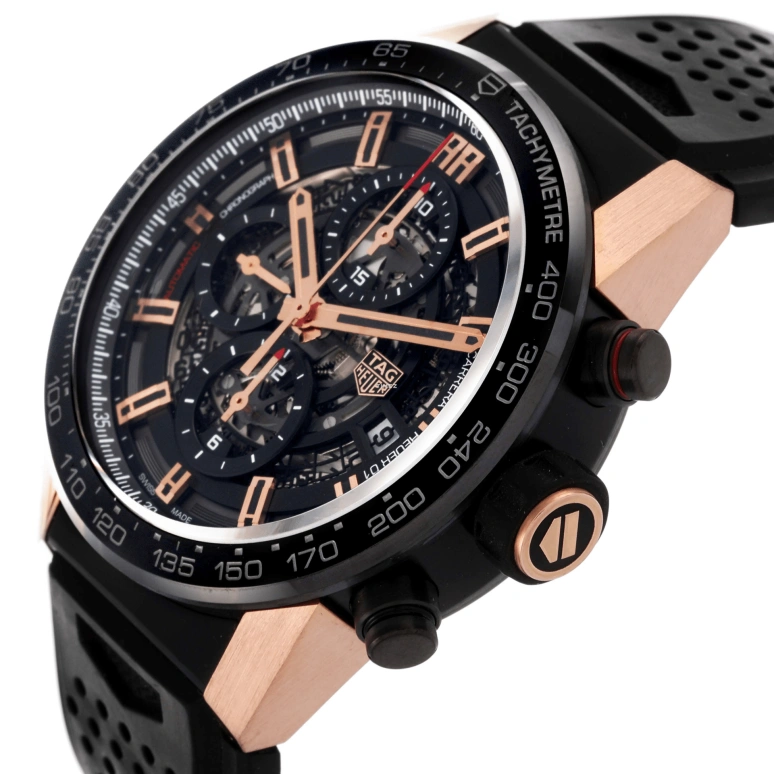 TAG Heuer,Carrera 43mm,43mm,Stainless Steel,Rose Gold,Black,Automatic,Chronograph,Day,CAR205A,CAR205A.FT6087