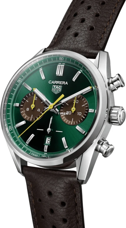 TAG Heuer,Carrera 42mm,42mm,Stainless Steel,Green,Automatic,Chronograph,Day,CBN201K,CBN201K.FC6569