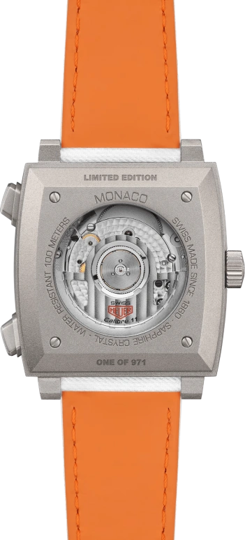 TAG Heuer,Monaco 39x39mm,39x39mm,Titanium,Blue,Orange,Silver White,Automatic,Chronograph,Day,CAW218G,CAW218G.EB0393