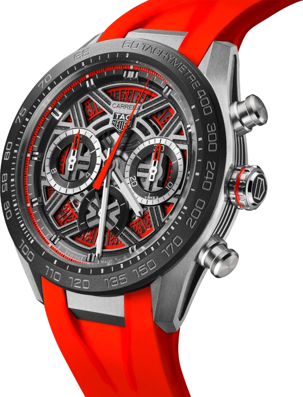 TAG Heuer,Carrera 44mm,44mm,Titanium,Skeleton,Red,Black,Automatic,Chronograph,Day,CBU2082,CBU2082.FT6275