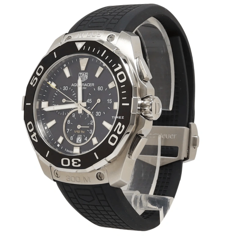 TAG Heuer,Aquaracer 43mm,43mm,Stainless Steel,Black,Quartz,Chronograph,Day,CAY111A,CAY111A.FT6041