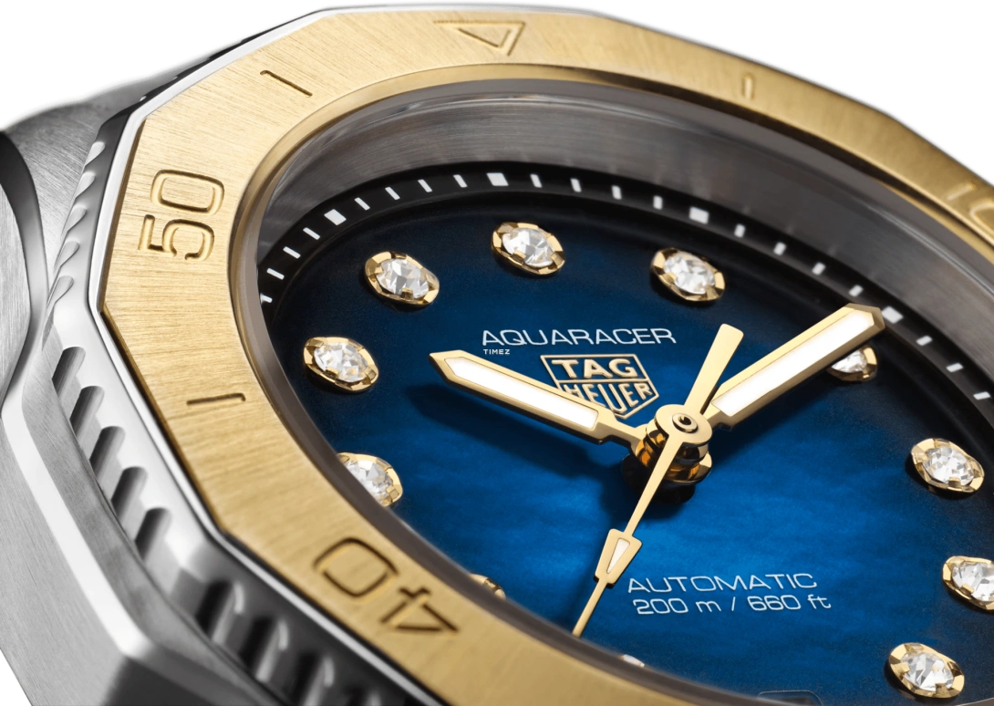 TAG Heuer,Aquaracer 30mm,30mm,Stainless Steel,Yellow Gold,Blue,Automatic,Day,40hours,WBP2450,WBP2450.BA0622