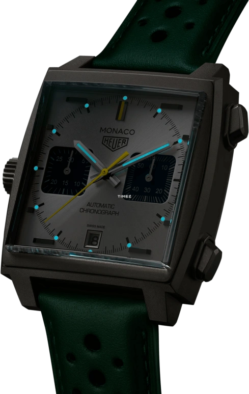TAG Heuer,Monaco 39mm,39mm,Titanium,Silver,Green,Automatic,Chronograph,Day,CAW218E,CAW218E.FC6565