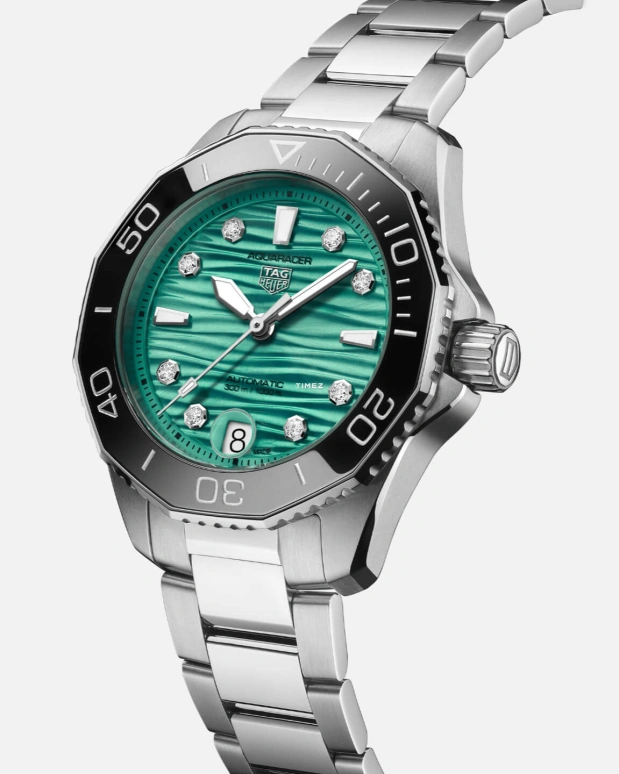 TAG Heuer,Aquaracer 36mm,36mm,Stainless Steel,Turquoise,Stone,Stone Green,Green,Automatic,Day,Sapphire,Crystal Glass,WBP231K,WBP231K.BA0618