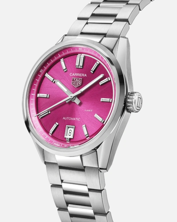 TAG Heuer,Carrera 36mm,36mm,Stainless Steel,Pink,Automatic,Day,80hours,Ryan Gosling,Ken,WBN2313,WBN2313.BA0001