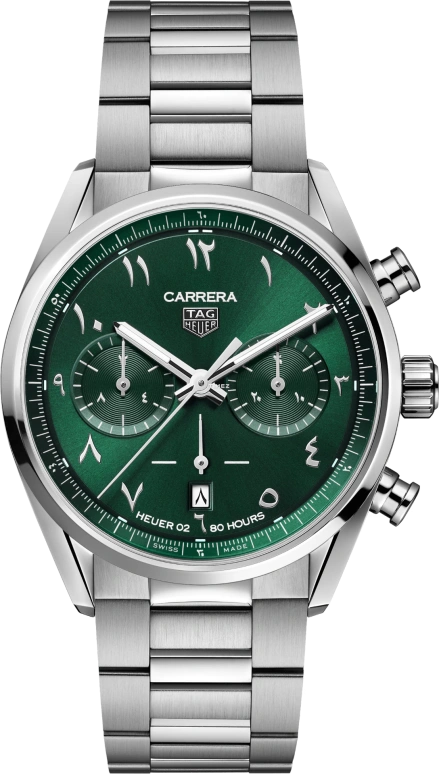 TAG Heuer,Carrera 42mm,42mm,Stainless Steel,Green,Automatic,Chronograph,Day,CBN2014,CBN2014.EB0240