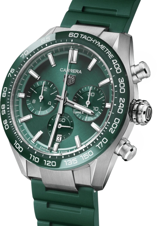 TAG Heuer,Carrera 44mm,44mm,Stainless Steel,Ceramic,Green,Automatic,Chronograph,Day,CBN2A1N,CBN2A1N.FT6238