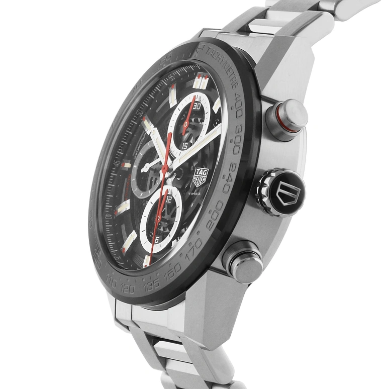TAG Heuer,Carrera 43mm,43mm,Stainless Steel,Black,Automatic,Chronograph,Day,CAR201V,CAR201V.BA0714