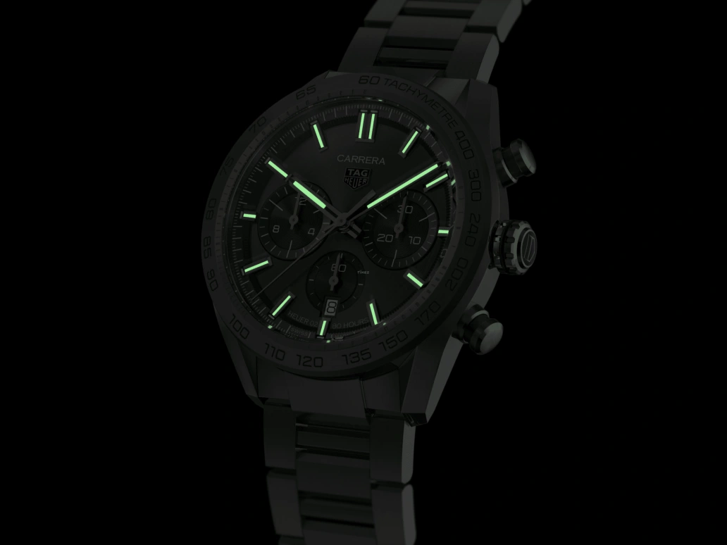 TAG Heuer,Carrera 44mm,44mm,Stainless Steel,Green,Automatic,Chronograph,Date,Column Wheel,CBN2A10,CBN2A10.BA0643